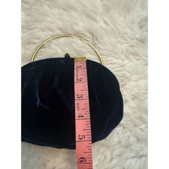 Vintage Ingber Navy Blue Velvet Handbag Purse with Gold Metal Hoop Handle - Picture 9 of 9